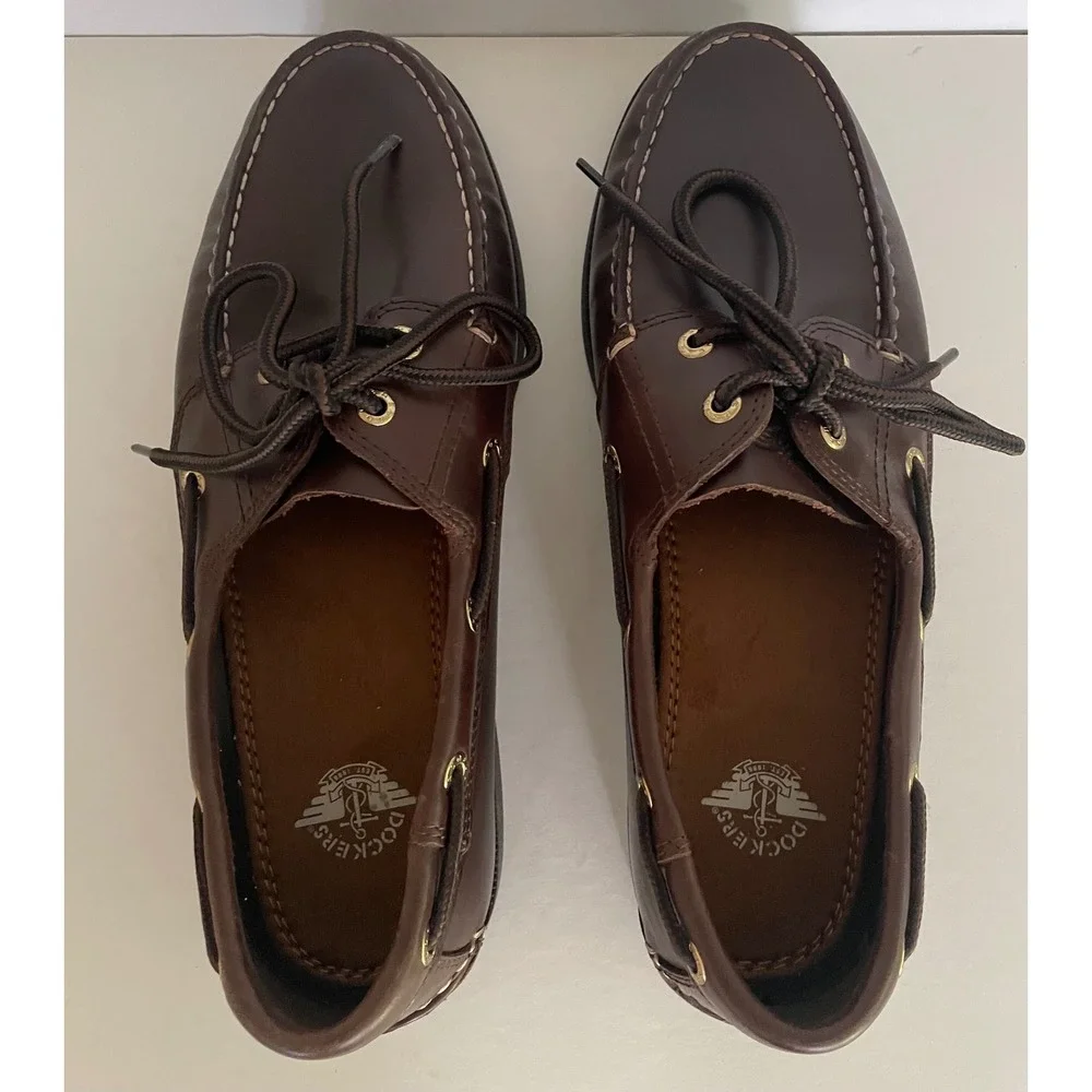 Dockers Mens Vargas Brown Leather Lace Up Boat Shoes Nautical‎ Loafers 8.5M NEW